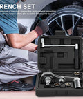 Heavy Duty Tire Iron Wrench Set With Chrome Plated Vanadium Steel Construction And 17mm 19mm 21mm Sockets For Quick Auto Repairs Roadside Emergency Kit Must Have Built Tough For Everyday Grinds displayed in portable case.