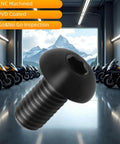 Close-up of a TIRYTU 10PCS Titanium Bolt M5x15mm in a garage with motorcycles, emphasis on CNC machined, PVD coated features.