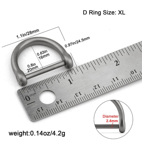 ✝️ TISUR Titanium D-Rings with Screw Shackle, D Shape Key Chains Rings, size XL, shown with ruler for measurement, matte finish