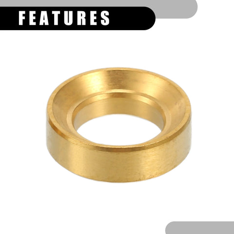 Close-up of titanium alloy concave convex balancer from Partuto 4 Pcs M6x5.5 Universal Bicycle Bolt Brake Screw Washer Bolts, gold tone.