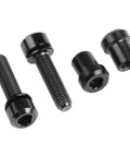 Black Wanyifa Titanium M5x18mm bolts with washer and hex head, 20mm length, for bicycle stem front forking lock, shown in set of four.