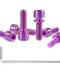 SPEEDWOX 6pcs Bicycle Stem Screw with Washers Set Titanium Alloy Bike Allen Hex Tapered Bolts M5 x 16mm Purple with wrench