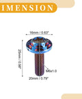 Dimensions of Partuto 1 Set 1/4" M6 Universal Anti Theft License Plate Screws, Titanium Alloy Deep Blue with measurements shown.