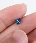 Close-up of a single blue titanium screw for knife handle, part of SaiDian 6Pcs Titanium Blue Screw Set for Microtech UTX-85 Matrix.