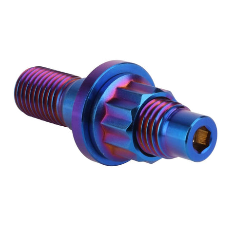 Burnt blue UHDFBDHF Titanium Bolt M8 M10x45mm Pitch 1.25 for exhaust manifold, side view, shiny finish.