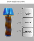 TIRYTU Titanium Bolts M5x15 showing titanium alloy material and certification, burnt blue tapered head hex socket screw for marine use
