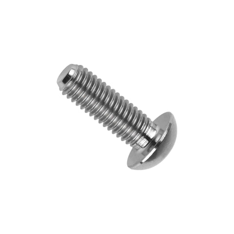 Close-up of a silver screw from the ✝️ Wanyifa Titanium Ti Water Bottle Cage M5x8 10 12 15mm Bolt Button Head Allen Key Screws Pack of 10.