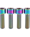 Set of 4 rainbow-colored UHDFBDHF Titanium Bolt M6 x 20mm hex bolts for bicycle screws, displayed in a row.