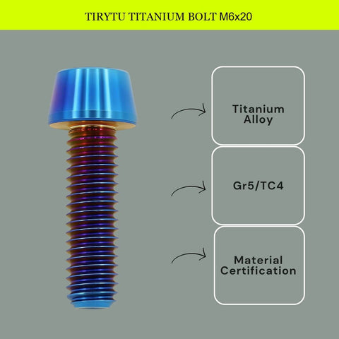 ✝️ TIRYTU Titanium Bolts M6X20 - Lightweight Design, Burnt Blue, Hex Socket, ideal for humid/salty environments, front view