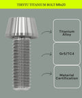✝️ TIRYTU Titanium Bolts M8x20mm showing material certification and composition details in natural color for motorcycle or aerospace use