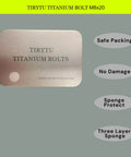 TIRYTU Titanium Bolts M8x20mm packaging with safety and protection features highlighted; durable design ideal for various environments.
