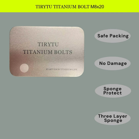 TIRYTU Titanium Bolts M8x20mm packaging with safety and protection features highlighted; durable design ideal for various environments.