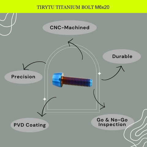 ✝️ TIRYTU Titanium Bolts M6X20 - Lightweight Design | Durable, CNC-machined, PVD coated bolt for humid environments.