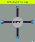 TIRYTU Titanium Bolts M6X20 displayed in a cross pattern showing burnt blue color and hex socket head, ideal for humid and salty environments.