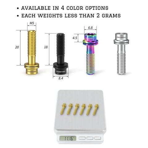✝️ Juscycling Pack of 6 pcs Titanium Bolts Screws for MTB Road Bicycle and Mountain Bike Stem, M5X18mm (Oil Slick) shown in 4 colors