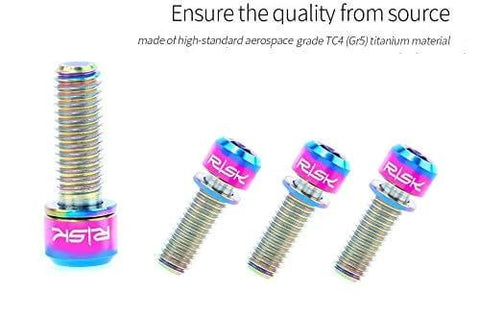 ✝️ Juscycling Pack of 4 pcs Titanium Bolts Screws for MTB Road Bicycle and Mountain Bike Disc Caliper, M6X20mm (Oil Slick)