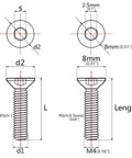 Diagram of ✝️ Wanyifa Titanium Ti M4x8 10 12 15 20 mm Countersunk Flat Head Hex Socket Cap Screw Bolt, showing dimensions and pitch.