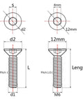 Technical diagram of ✝️ Wanyifa Titanium Ti M6x10 15 20 25 30 35 40 45mm Countersunk Flat Head Hex Socket Cap Screw Bolt pack of 4 (M6x15mm, Normal Titanium)