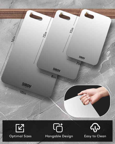 ✝️ Titanium Cutting Board Set of 3, Premium Pure Titanium Chopping Boards for Kitchen, sizes shown with easy cleaning feature