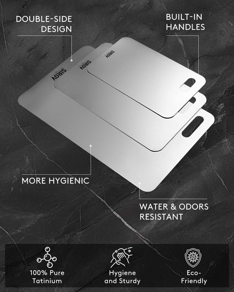 ✝️ Titanium Cutting Board Set of 3, Premium Pure Titanium Chopping Boards with built-in handles and double-side design for kitchen