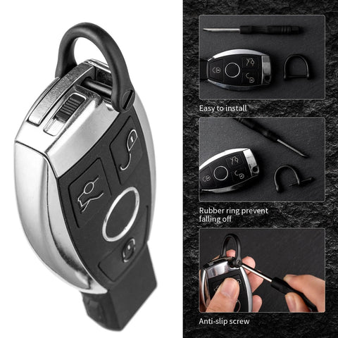 FEGVE Titanium D Ring Key Ring with screwdriver, Car Fob holder Keychain Men Key Shackle Horseshoe Clasp (Black + 3 Keyring) shown