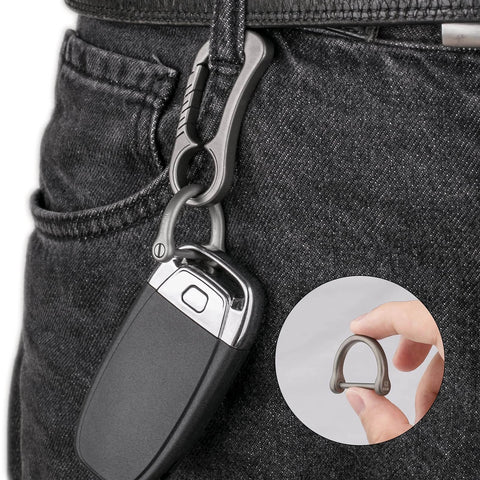 ✝️ TISUR Titanium D-Rings with Screw Shackle, D Shape Key Chains Rings attached to jeans, small image of person holding ring inset