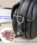 ✝️ TISUR Titanium D-Rings with Screw Shackle attached to black leather purse highlighting install method and D-ring close-up detail.
