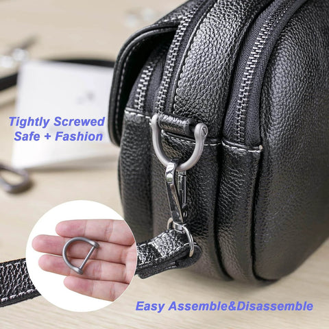 ✝️ TISUR Titanium D-Rings with Screw Shackle attached to black leather purse highlighting install method and D-ring close-up detail.