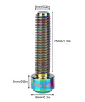Vbestlife Titanium Disk Brake Bolts M6 X 25mm MTB Disc Brake Calipers, multicolor bolt with dimensions marked.