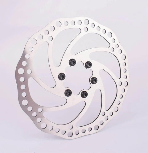 Bicycle disc brake rotor with VAMUOEFL M5 x 10mm titanium bolts torx T25 head for secure installation, 6 pieces in black visible.