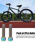 Pack of 2 Vbestlife Titanium Disk Brake Bolts M6 X 25mm MTB Disc Brake Calipers in multicolor next to a mountain bike