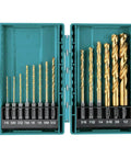 Makita Impact Gold 14-Piece Titanium Drill Bit Set With Quarter Inch Hex Shanks for Metal Wood Plastic Stainless Steel in open case