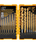DEWALT Titanium Nitride Coated Drill Bit Set With Pilot Point, 21 Pieces, 1/16 To 1/2 Inch, Tough Case, open view showing bits