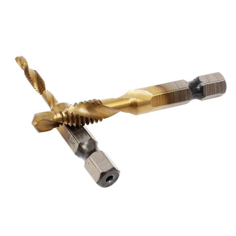 ✝️ AUTOTOOLHOME 6 Pack Titanium Combination Drill Tap Bit Set Screw Tapping SAE 6-32NC 8-32NC 10-24NC close-up view