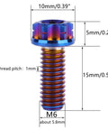 ✝️ UHDFBDHF Titanium Flange Head Bolt M6x10 15 20mm T30 Torx Screw Pack of 4 (Burnt Blue, M6x15mm) with measurement details