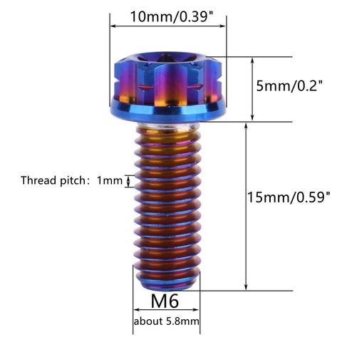 ✝️ UHDFBDHF Titanium Flange Head Bolt M6x10 15 20mm T30 Torx Screw Pack of 4 (Burnt Blue, M6x15mm) with measurement details