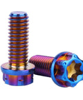 ✝️ UHDFBDHF Titanium Flange Head Bolt M6x10 15 20mm T30 Torx Screw Pack of 4 in Burnt Blue, M6x15mm, showing bolt details.