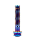 Burning blue Wanyifa Titanium Flange 12 Point M6x30mm screw bolt, 50mm length, side view of pack of 4 metal fastener