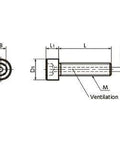 Technical drawing of SVST-M4-16 NBK Hex Socket Head Cap Vacuum Vented Screws - Ventilation Hole - Titanium M4 length 16mm - Made in Japan