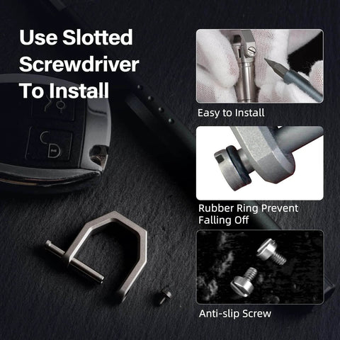 MecArmy CH2 Titanium D Shape Heavy Duty Key Ring with Screw Shackle, key fob and assembly tools, stonewashed finish.