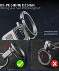 Close-up of FEGVE Titanium D Ring Key Ring with side-pushing design and elasticity labels, focus on screwdriver shackle mechanism.