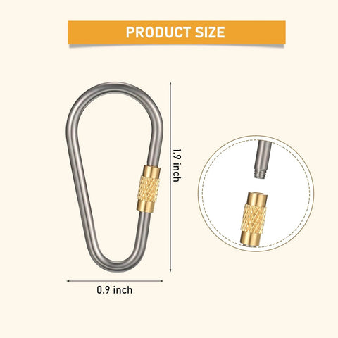 Skylety 10 Pieces Mini Titanium Locking Clips D-Ring Locking Snap Keychain Keyring Screw Lock Buckle size diagram, lightweight and sturdy.