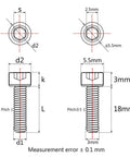 Diagram of Wanyifa Titanium Ti M3 x 6 8 10 12 15 18mm DIN912 Hexagon Square Head Bolt Screws with measurements.