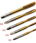 Set of 5 Titanium M3-M8 Machine Screw Thread Metric Plug Taps, part of QISF Adjustable T-Handle Ratchet Tap Holder Wrench Set.