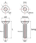 Technical diagram of ✝️ Wanyifa Titanium Ti M5x10 12 15 20 25mm Countersunk Flat Head Hex Socket Cap Screw Bolt Pack of 4 (M5x25mm, Gold).