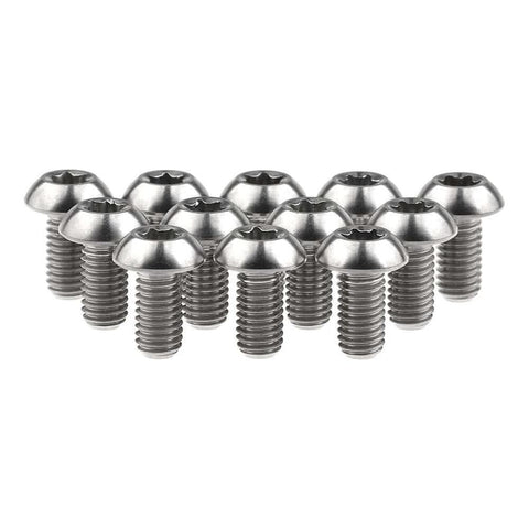 12 Pcs M5x10 Titanium Torx Bolts for Bicycle Disc Brake Rotors showing T25 Torx head and titanium finish.