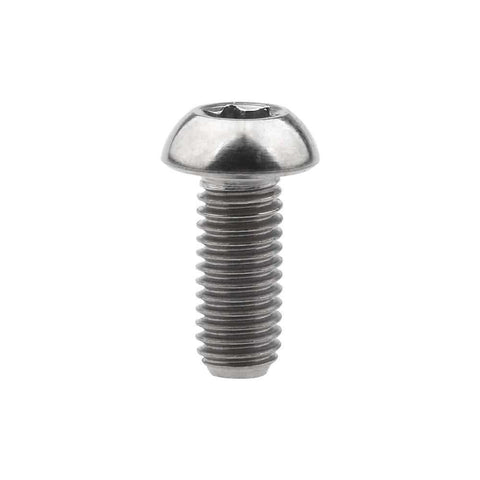 Close-up of a single 4 pcs titanium M5 x 12mm Torx head bolt for bicycle bottle cage, showing thread and head design.
