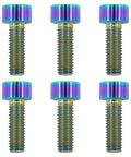 6 pcs titanium M5x15 hex socket bolts for bike motorcycle marine use, multicolor finish, set of six arranged in two rows