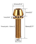 6 pcs titanium M5 x 18mm tapered head hex bolts with washers for bicycle stem, detailed dimensions shown