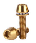 6 pcs titanium M5 x 18mm tapered head hex bolts with washers for bicycle stem, close-up view